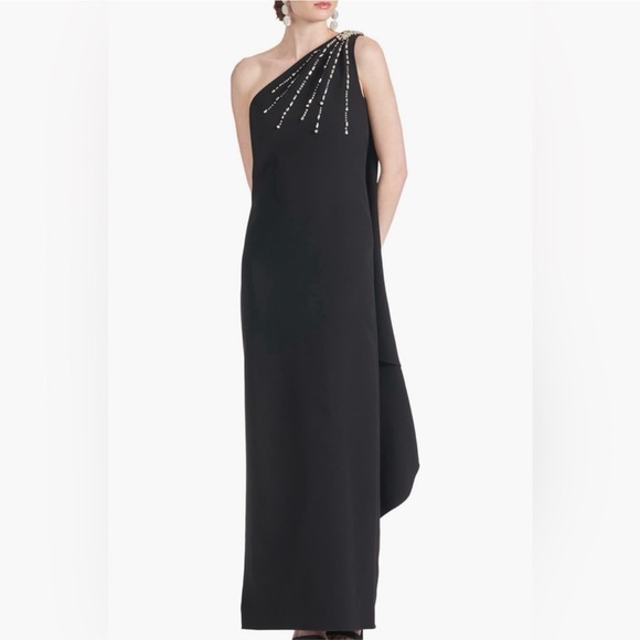 Sachin + Babi Dresses & Skirts - New Sachin & Babi Black Leslie Beaded Drape One Shoulder Crepe Gown In Size 14
